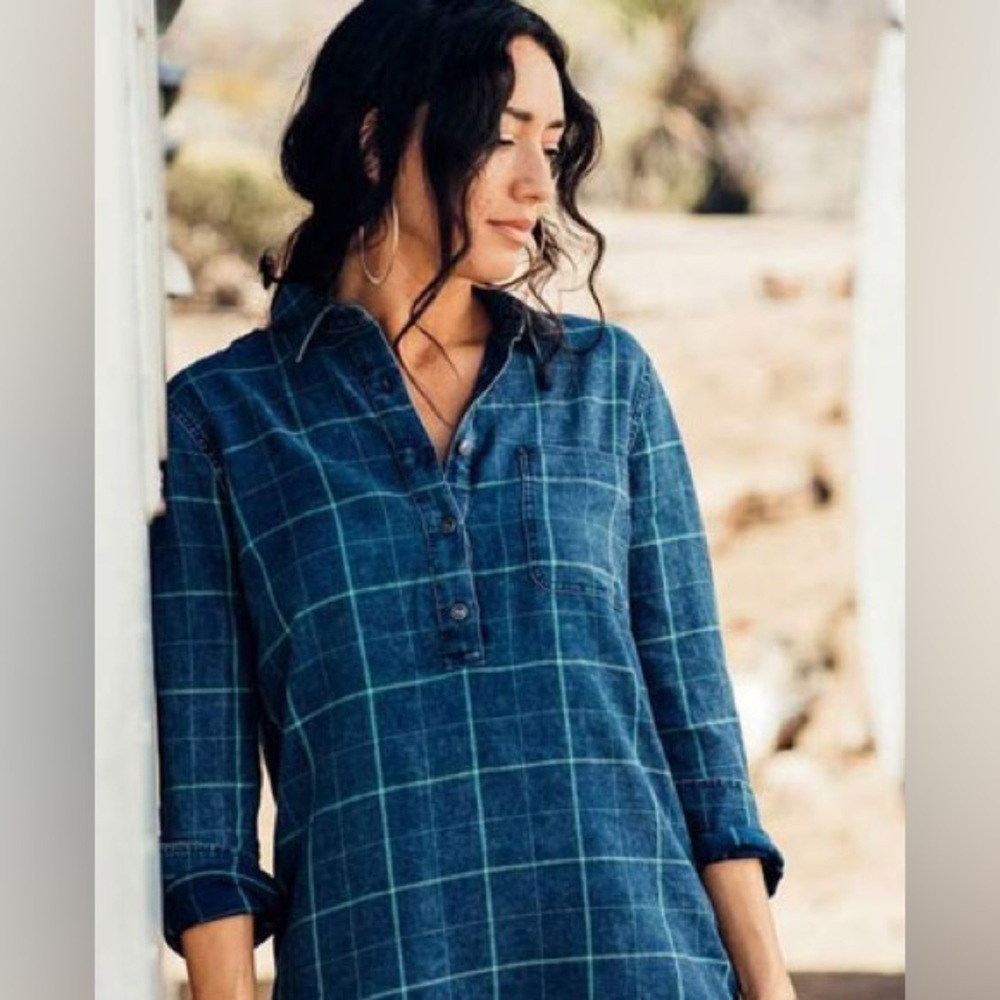 Faherty Lighthouse Windowpane Check Shirt Dress